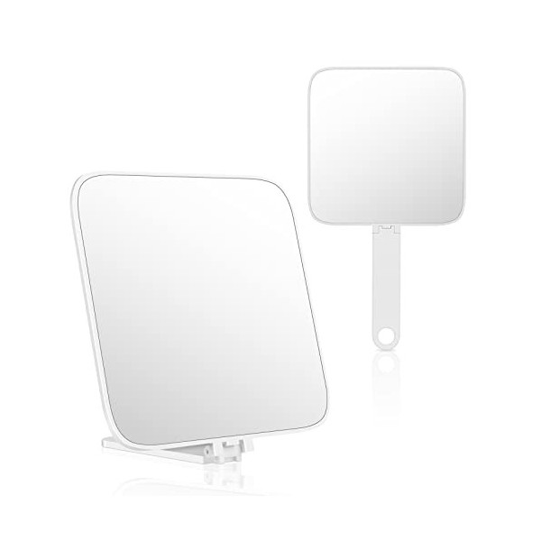 OSDUE Miroir à Main, Miroir à Main de Coiffure, Miroir de Courtoisie avec Poignée Pliante et Support à Suspendre, Miroir Poly