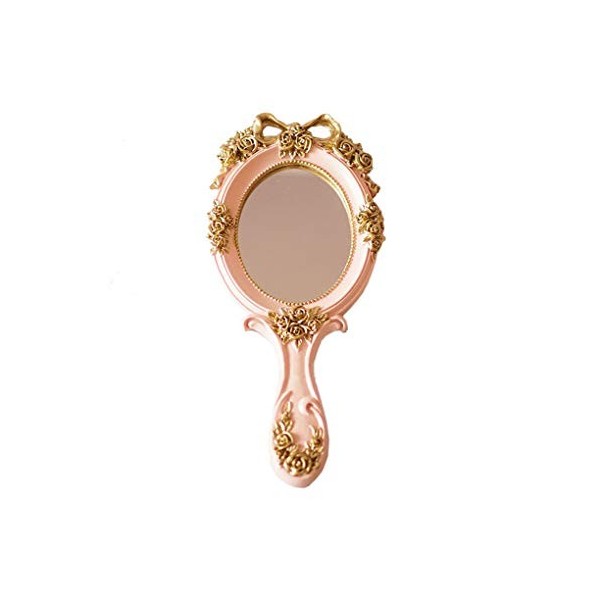 Miroir à main vintage - Miroir de maquillage - Or rose - Miroir compact de voyage - Cadeau pour maman, épouse, petite amie