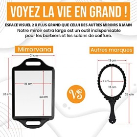 Mirrorvana XL Miroir à Main pour Barbier et Salon de Coiffure, Miroir Coiffeur Portable Professionnel, Noir, 35x21 cm