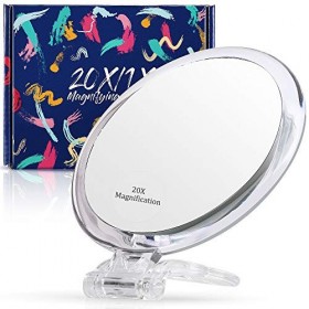 Miroir grossissant 20x / 1x Double Face avec Support, Miroir grossissant à Main pour Le Maquillage, Les Points Noirs, Les com