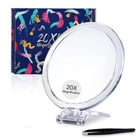 MOMOKUBA Miroir grossissant 20x / 1x Double Face avec Support, Miroir grossissant à Main pour Le Maquillage, Les Points Noirs