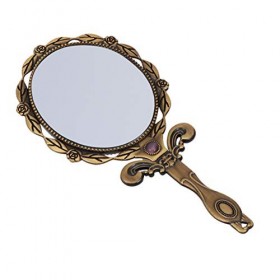 FRCOLOR Miroir à main vintage rétro avec poignée en relief Motif fleur antique Voyage Miroir cosmétique pliable à main Miroir