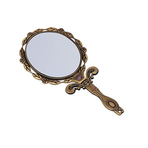 FRCOLOR Miroir à main vintage rétro avec poignée en relief Motif fleur antique Voyage Miroir cosmétique pliable à main Miroir