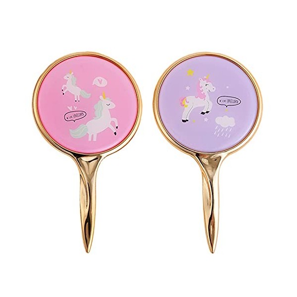 Hosh 2 Pièces Miroir de Maquillage Portable, Miroir à Main avec Poignée, Miroir à Main en Métal, Utilisé pour la Maison, Lex