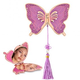 Yuansheng Miroir de Poche Papillon, Miroir à Main avec Grossissement 2X/1X avec Rotation Réglable à 180°, Petit Miroir Compac
