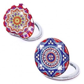 Hyakoz 2 Piezas Miroir Poche Rond Mandala sous-Verres Art de Diamant Miroir de Poche de Voyage Compact Rétro Mini Miroir de P