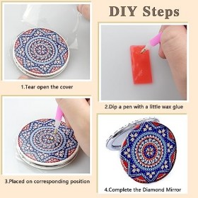 Hyakoz 2 Piezas Miroir Poche Rond Mandala sous-Verres Art de Diamant Miroir de Poche de Voyage Compact Rétro Mini Miroir de P