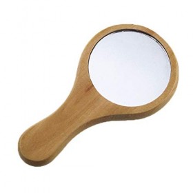 Kentop Miroir à main rond avec poignée en bois