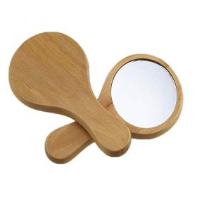 Kentop Miroir à main rond avec poignée en bois