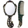 Holibanna Vintage Hand Mirror Comb Set Makeup Mirror Peacock Handheld Antique Mirror for Travel Relief Flower Small Vanity Mi