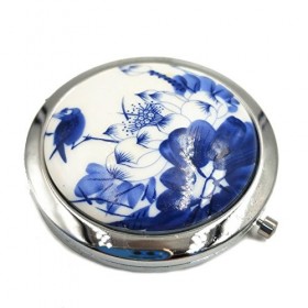 Miroir de Poche Pour Femme Filles Petit Miroir de Poche Grossissant Maquillage Compack Miroir Double en Céramique Motif Chino