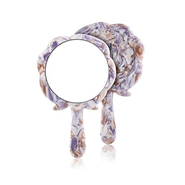 Yuansheng Miroir à Main 3D Forme de Rose Stéréo, Miroir de Voyage Compact, Maquillage Beauté Outil Petit Miroir Violet 