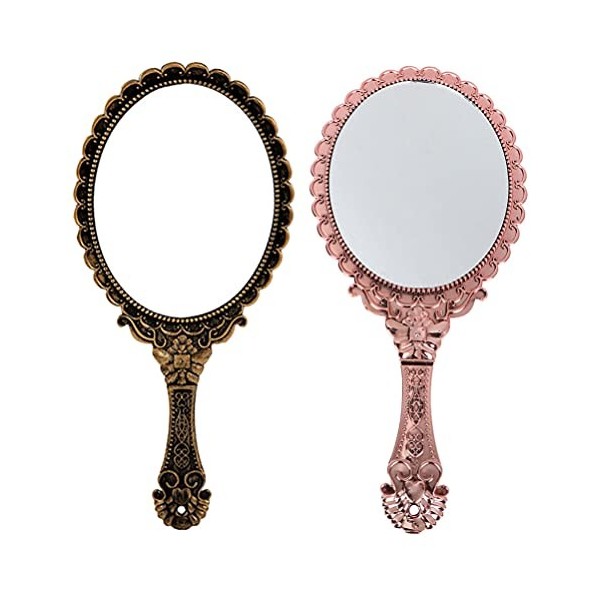 FOMIYES Lot de 2 miroirs à Main Vintage avec poignée - Miroir Rond pour barbier Laiton, doré 