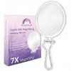 Cheftick Miroir à Main Double Face, Miroir de Maquillage grossissant 1X et 7X avec poignée Pliable réglable, Portable, Transp