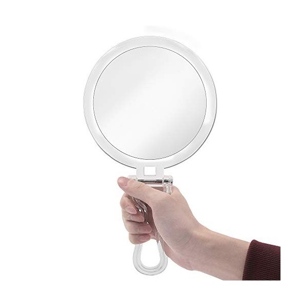 Cheftick Miroir à Main Double Face, Miroir de Maquillage grossissant 1X et 7X avec poignée Pliable réglable, Portable, Transp