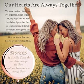 Superbe miroir compact doré rose avec inscription « Sister are Like Stars » - Cadeau damitié unique pour femme, fille, sœur 