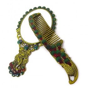 Yueton Miroir de maquillage ovale style russe, style gaufrage vintage à main Miroir de table Robe Décoration de table Tail Pa