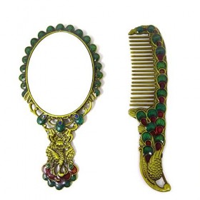 Yueton Miroir de maquillage ovale style russe, style gaufrage vintage à main Miroir de table Robe Décoration de table Tail Pa