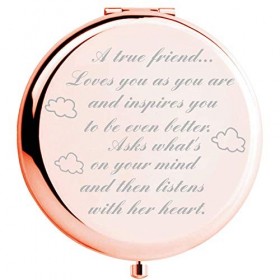 Fnbgl Miroir de poche de voyage personnalisé avec inscription « A True Friend Loves You As You are Rose Gold Friend BFF Cadea