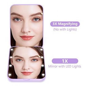 wobsion Miroir compact, miroir grossissant avec lumière, 1x/3x, miroir de poche magnétique double face, petit miroir de maqui