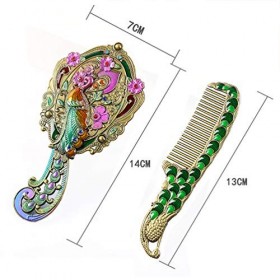 MULHUE Miroir à main vintage en métal avec motif paon fleur de paon