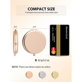 Miroir compact en vrac, lot de 6 miroirs de maquillage double face grossissants 1x / 2x rond, or rose 