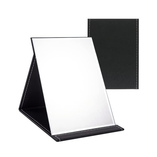 OWLKELA Miroir Pliant Portable 16 x 12 cm, Miroir de Maquillage Compact Super HD, Miroir de Voyage en Cuir PU Noir, Miroir de