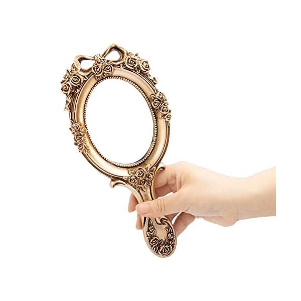 Rich Boxer Miroir de poche vintage avec fleur en relief - Miroir de maquillage décoratif mignon bronze 