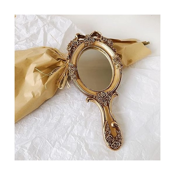 Rich Boxer Miroir de poche vintage avec fleur en relief - Miroir de maquillage décoratif mignon bronze 