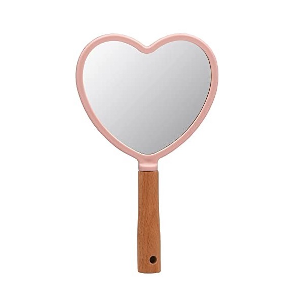 YCHMIR Petit miroir à main en bois pour femme - 12,7 x 23,4 cm forme déventail rose 