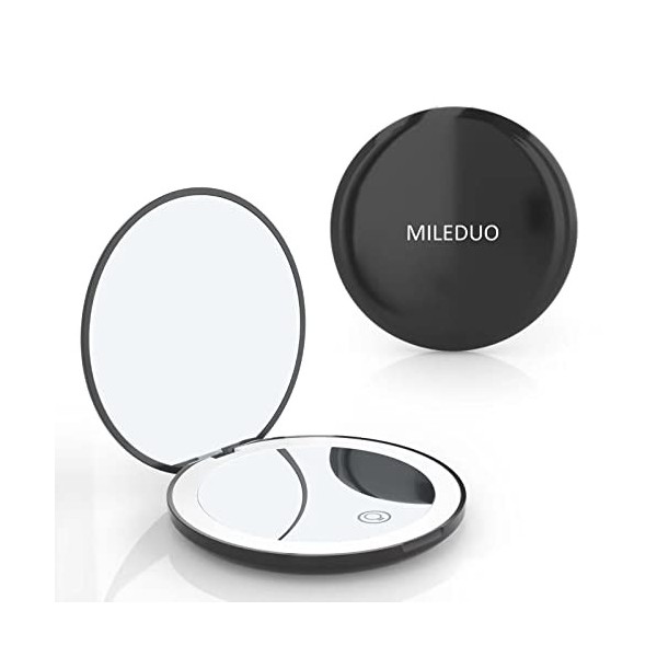 MILEDUO Miroir compact avec lumière grossissante x10 - Miroir de voyage compact double face pour sac à main, sac à main, sac 