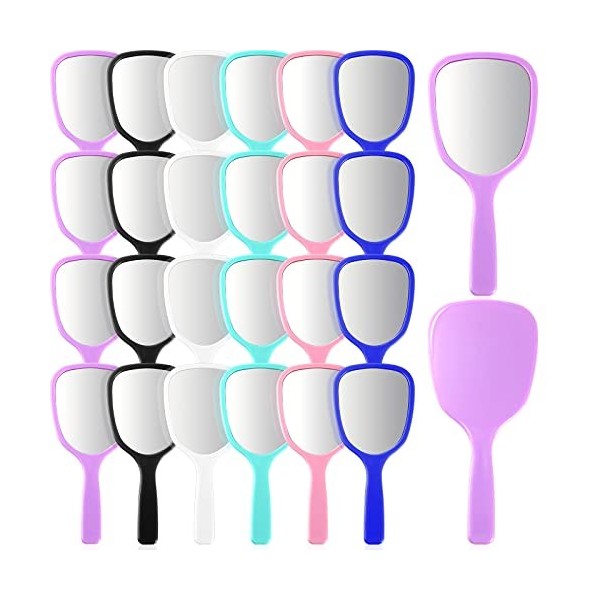 Lot de 24 petits miroirs de poche avec poignée en plastique - Pour le camping, la maison, les enfants, les filles, les femmes