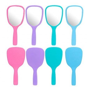 Lot de 8 miroirs de maquillage de voyage avec poignée, pour voyage, camping, maison, 4 couleurs, 8 cm de large, 19 cm de long