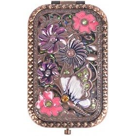 Nerien Miroir de voyage pliable en métal pour femme - Style princesse - Motif papillon et rose