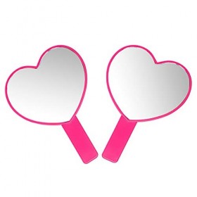 Lot de 2 miroirs de maquillage en forme de cœur avec poignée rose rouge 