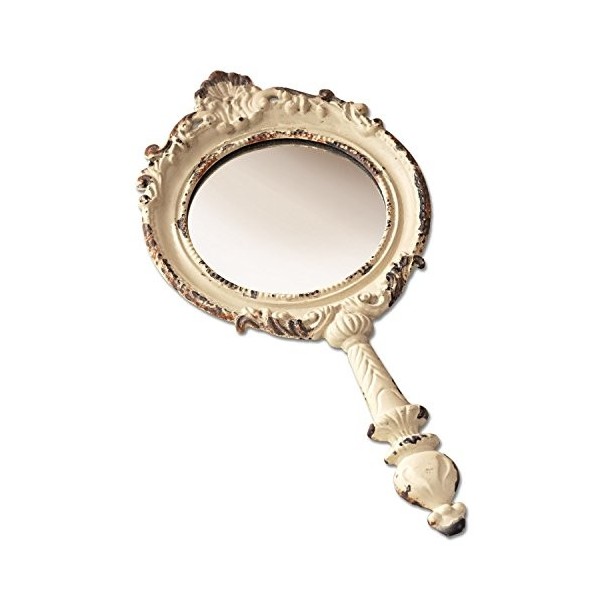 Loberon® Miroir portatif Empuré - étain - H/L/P env. 23.5 11.5 2 cm - crème