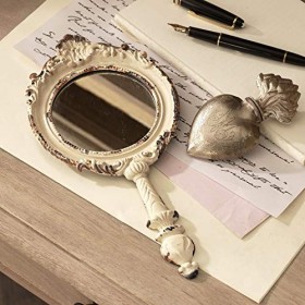 Loberon® Miroir portatif Empuré - étain - H/L/P env. 23.5 11.5 2 cm - crème