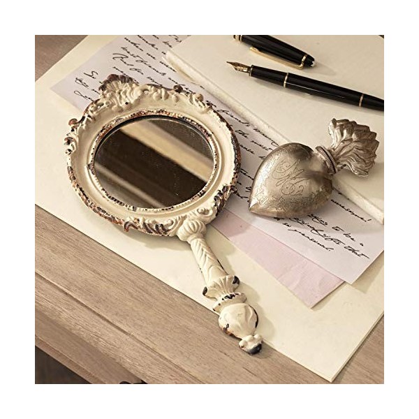 Loberon® Miroir portatif Empuré - étain - H/L/P env. 23.5 11.5 2 cm - crème