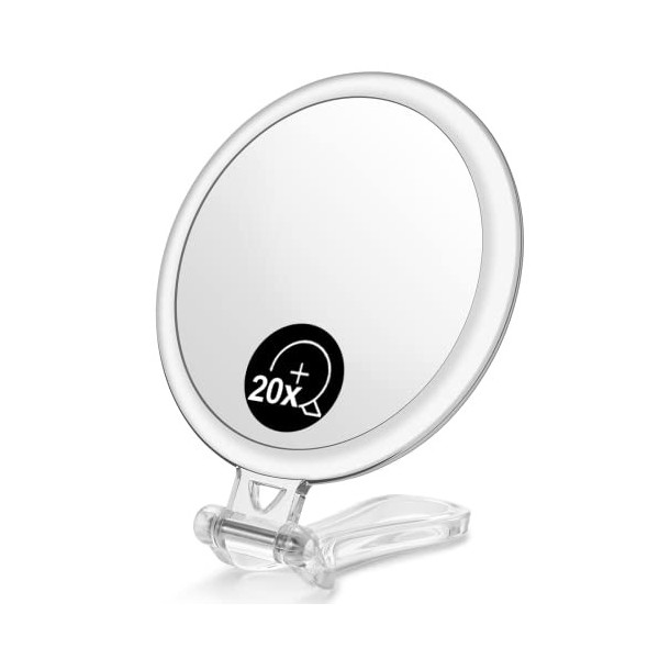 OMIRO Miroir à Main Pliable Double Face grossissant 1X/20X pour Utilisation à la Main, Table et Voyage