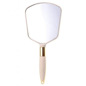 Minkissy Miroir à main avec poignée de voyage Petit miroir pour la beauté personnelle Beige 