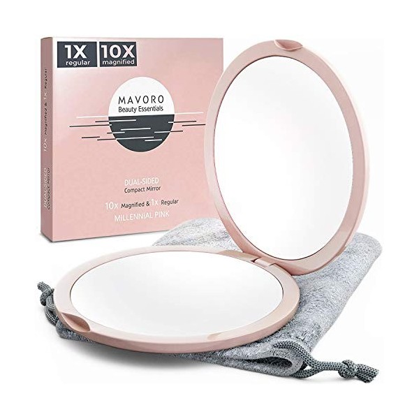 Miroir Compact Grossissant pour Porte-Monnaie avec Grossissement 10x - Miroir de Voyage Noir à Double Face pour Le Maquillage