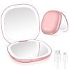 wobsion Miroir de Poche de Voyage avec Lumière, Miroir Grossissant Compact Rechargeable 1x/10x, Miroir Réglable à Gradation, 