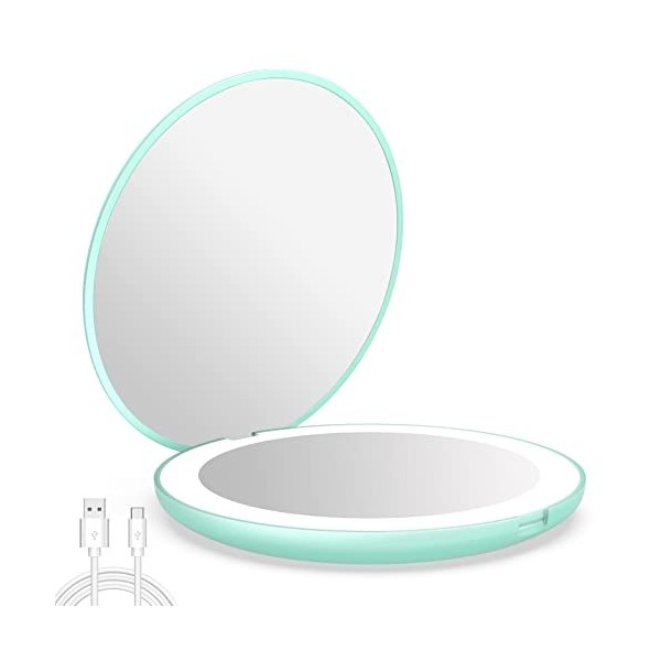 wobsion Miroir de Maquillage de Voyage éclairé par LED, 1x/10x à grossissement Miroir Compact, Portable pour Sac à Main, Poch