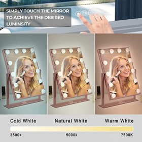 FENCHILIN Lighted Makeup Mirror Hollywood Mirror Vanity Makeup Mirror with Light Smart Touch Control 3Colors Dimable Light.