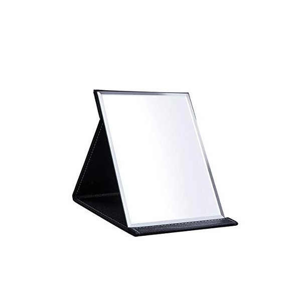 Miroir de maquillage portable pliable en cuir PU avec support réglable pour usage personnel Noir, moyen.