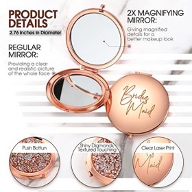 Lot de 8 miroirs grossissants compacts de poche avec poche pour demoiselle dhonneur, fête prénuptiale, voyage de mariage