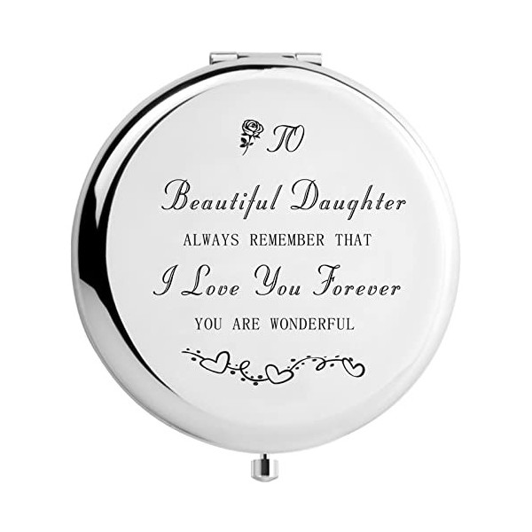 Miroir de maquillage significatif avec inscription « I Love You », Argenté,