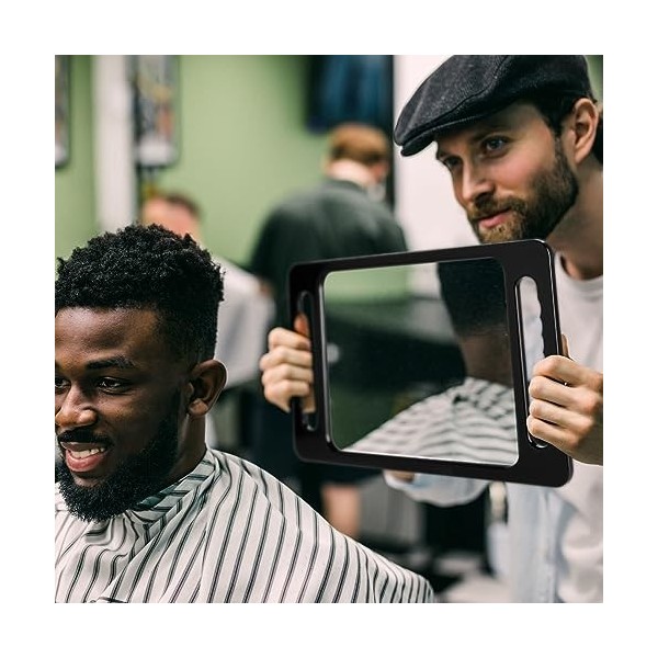 Miroir de poche avec deux poignées pour salon de coiffure et barbier noir, 16 x 10 