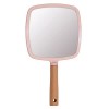 Eaoundm Miroir à main pour maquillage, petit miroir à main en bois portable pour homme et femme rose carré 