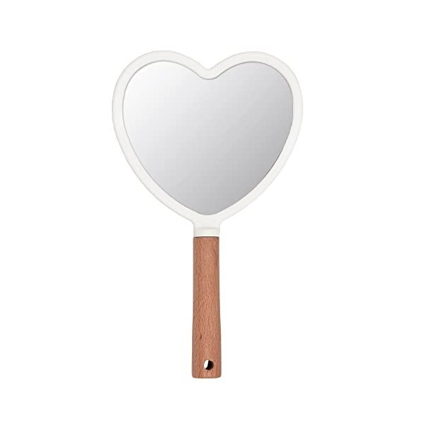 Eaoundm Miroir à main pour maquillage, petit miroir à main en bois portable pour homme et femme rose carré 